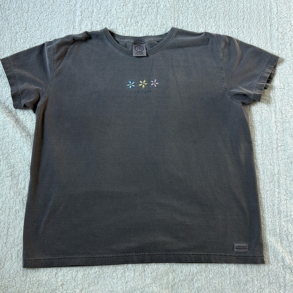 Life Is Good XL Brown Tee Shirt with Flowers